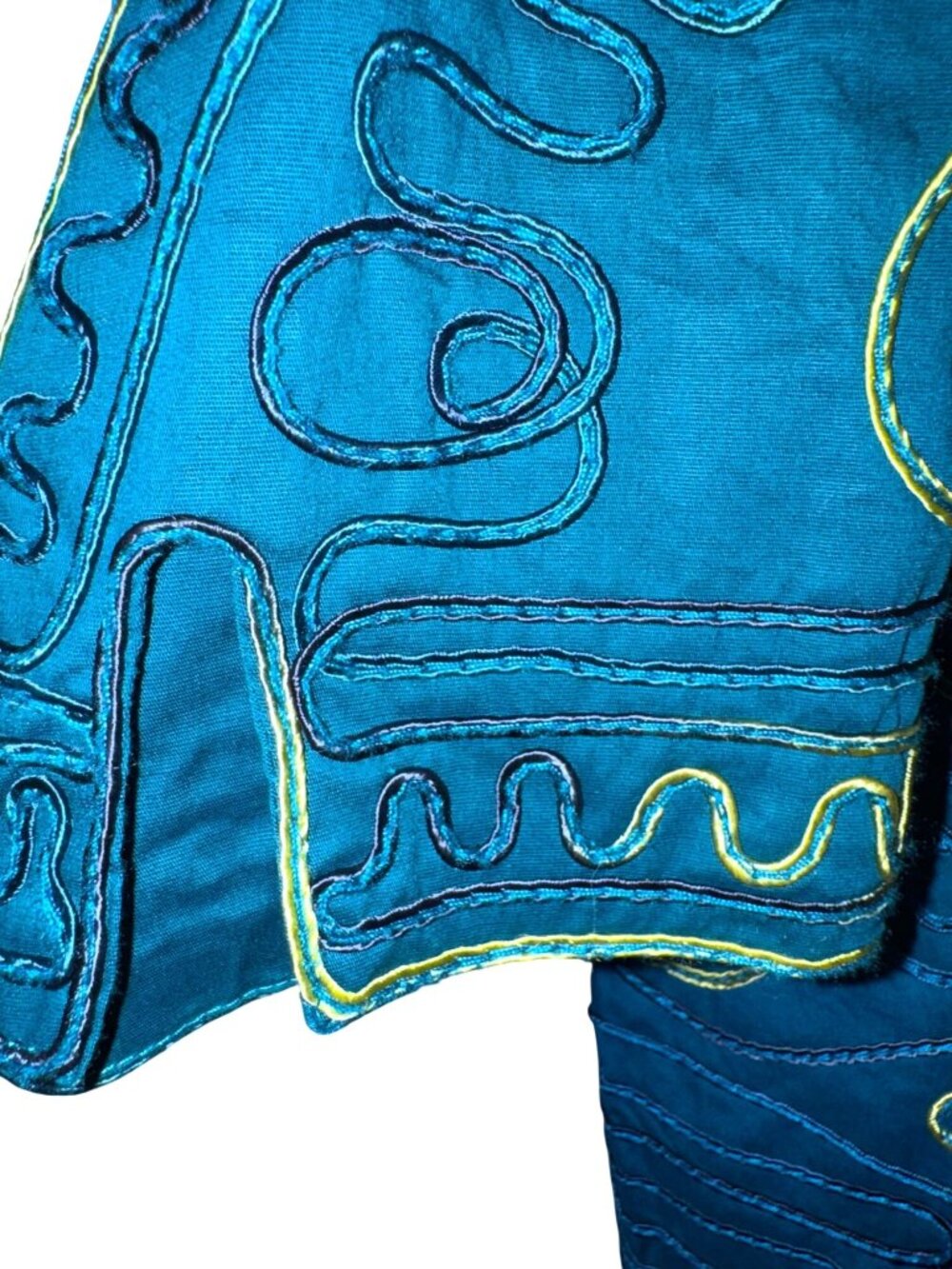 Catherines Womens 3X Blue Embroidered Cotton Blend Jacket Top With Abstract Desi - Picture 3 of 9